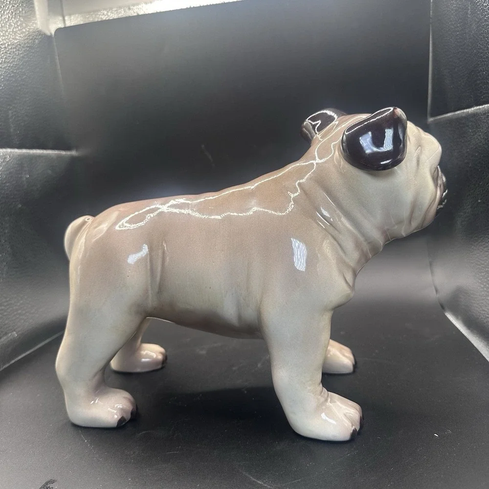 Vintage Bulldog Porcelain Figurine Brown Old Money Decor‎ 8 Inch Tall 10.5